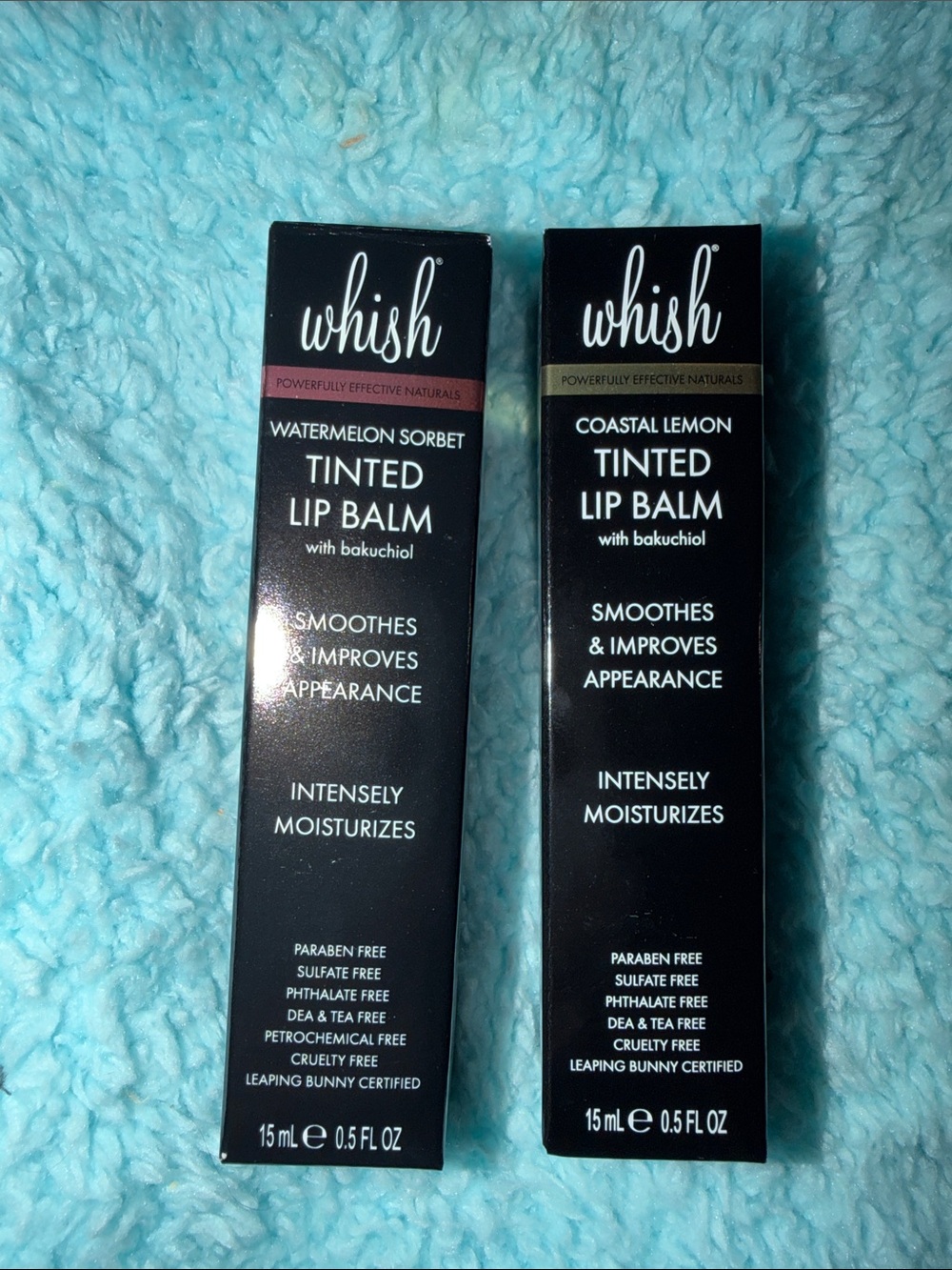 whish Tinted Lip Balm Duo — Watermelon Sorbet (pink) & Coastal Lemon (yellow)